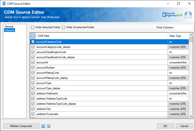 CDM Source Component - Columns